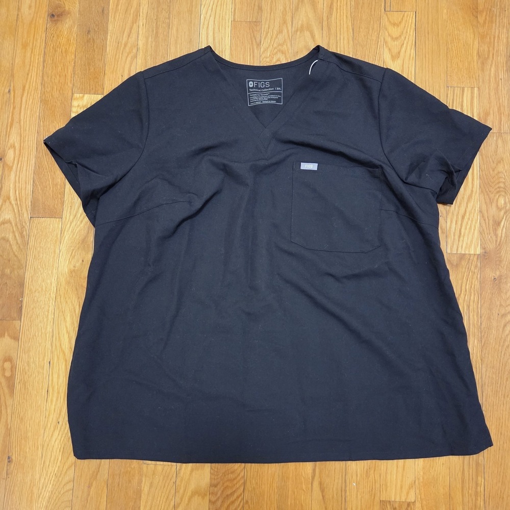 FIGS Technical Collection Medical Scrub Top Womens Black 3XL V-Neck Pocket